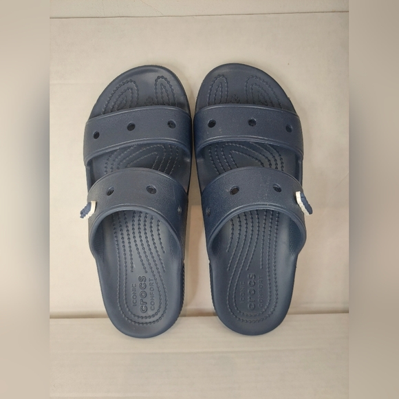 Crocs Unisex Classic Navy Blue Size 7M/9W Two-Strap Slide Sandals - Picture 10 of 16